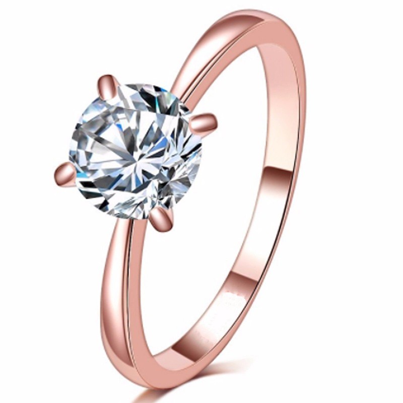 S925 Nhẫn bạc sterling 926 mạ vàng hồng 18K khảm đá kim cương 4 vuốt cho nữ