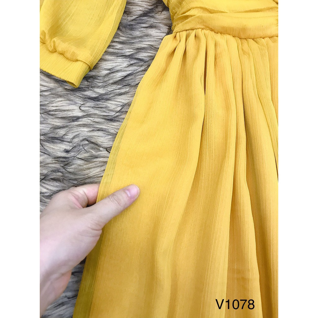 [ xả kho ] MiD Đầm maxi vàng hàng thiết kế cao cấp V1078 Mie Design ảnh thật