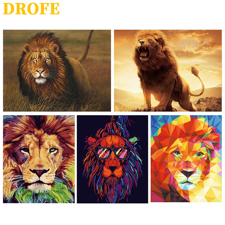 DROFE【40 x 50cm】~ Bộ sưu tập sư tử ~ painting by number / Paint by Number wall art/ Tranh Sơn Dầu Số Hóa Phong Cảnh Nhiều Mẫu Hot Trend - Tranh Số Hóa Tranh tô màu số hóa các