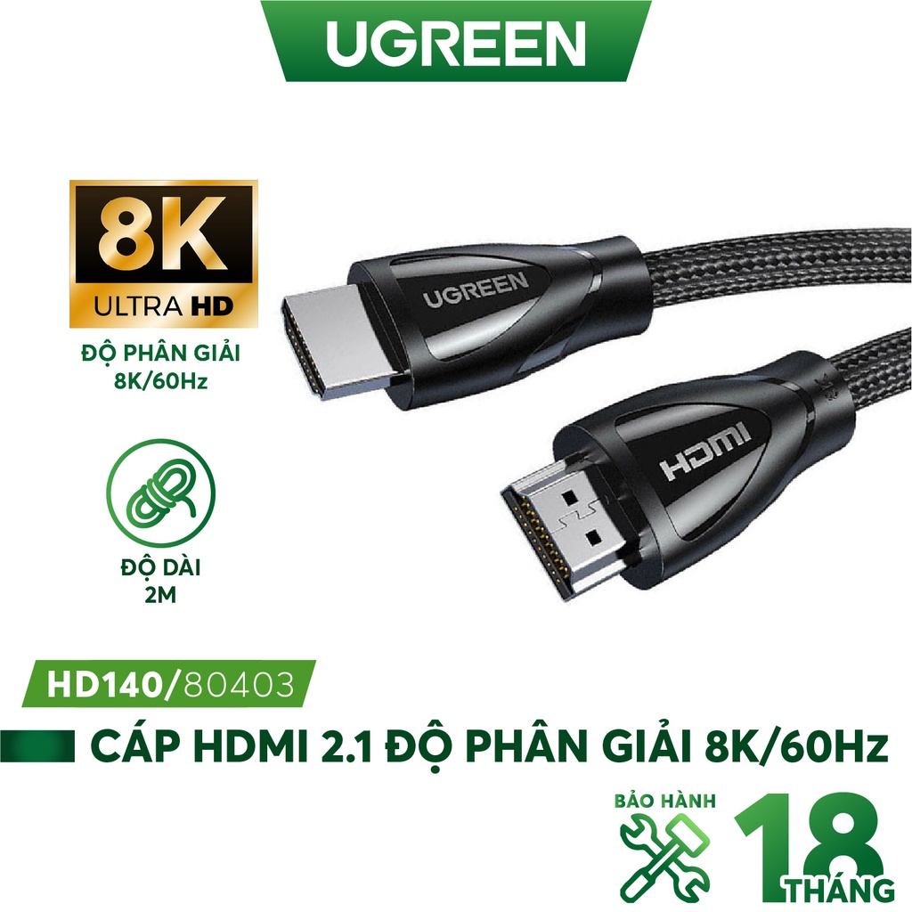 Cáp HDMI 2.1 hỗ trợ 8K/60Hz dài 1-3m UGREEN HD140 - Hàng phân phối chính hãng - Bảo hành 18 tháng