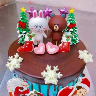 Cặp Gấu Thỏ Trắng Nâu Phụ Kiện Trang Trí Bánh