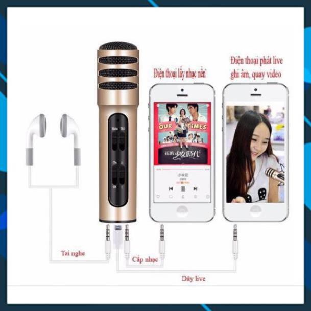 Micro Live Stream C7 + Hát Karaoke Trên Điện Thoại Hỗ Trợ thu âm - chính hãng - BH 3 tháng cuc hay