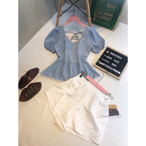 [Chuyên Sỉ] Set áo tay phồng vải đẹp, quần kaki khóa kéo hông, hàng xịn chuẩn shop, đi chơi, đi làm đều xinh lung linh