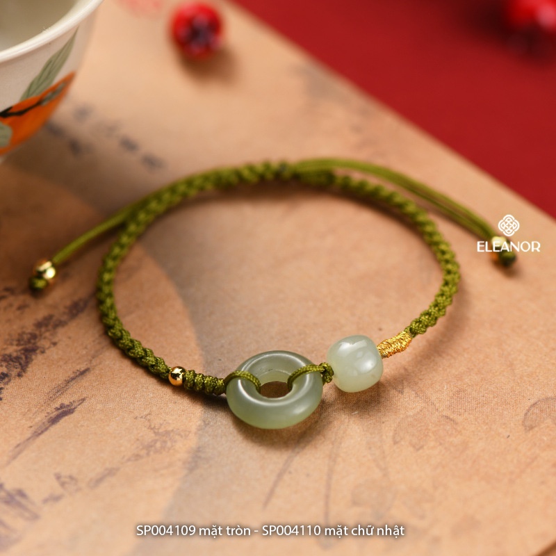 Vòng tay nữ dây rút Eleanor Accessories đá xanh mặt tròn phụ kiện trang sức 4109