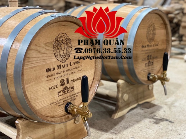 Thùng ngâm rượu gỗ sồi 50 lít, thùng đựng rượu gỗ sồi đỏ kèm vòi mạ crom
