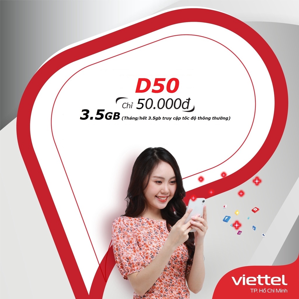 Sim 4G Viettel gói D50 có 3.5GB dùng trong 30 ngày