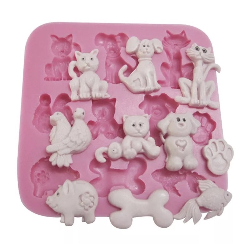 Tấm silicon mèo cún heo 3D làm fondant, trang trí bánh trung thu hiện đại