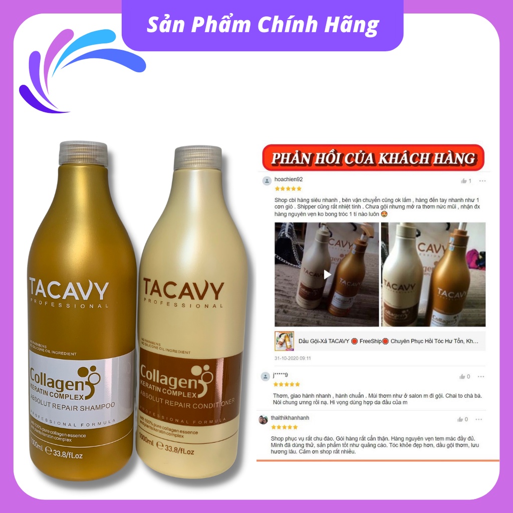 Dầu gội xả TACAVY 500ml 1000ml giảm gãy rụng phục hồi tóc hư tổn khô xơ hàng chính hãng