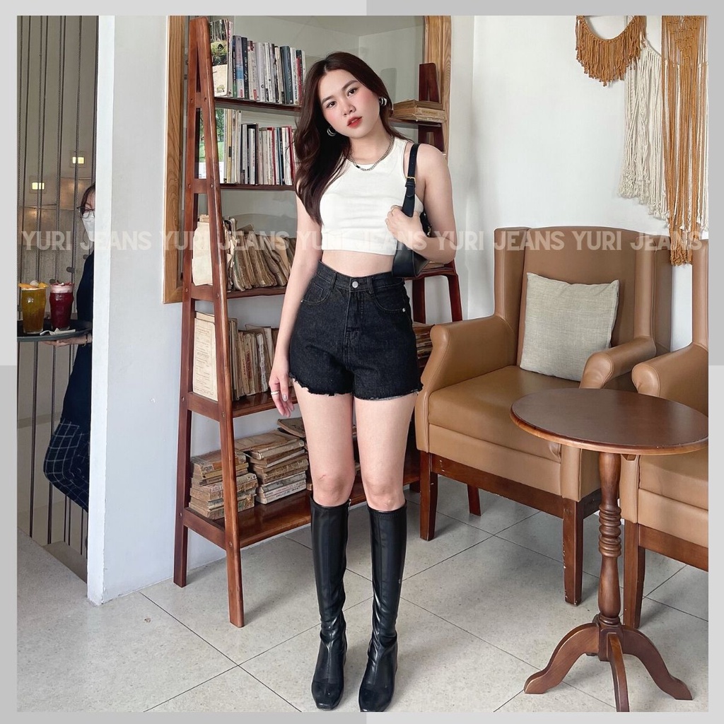 Quân Jean Short Nữ Lưng Cao  Màu Xanh Nhạt,Đậm Size S M L Shop Yuri Jeans