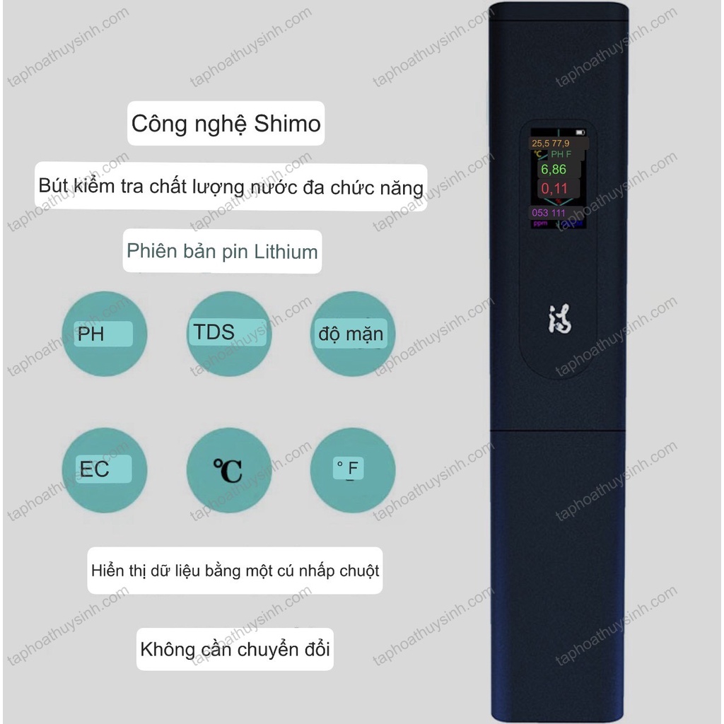 Dụng cụ kt chất lượng nước bể cá chỉ số  PH -  TDS- Nhiệt độ - Độ Mặn nước -  EC - Ibowl portable water Quality Test Pen