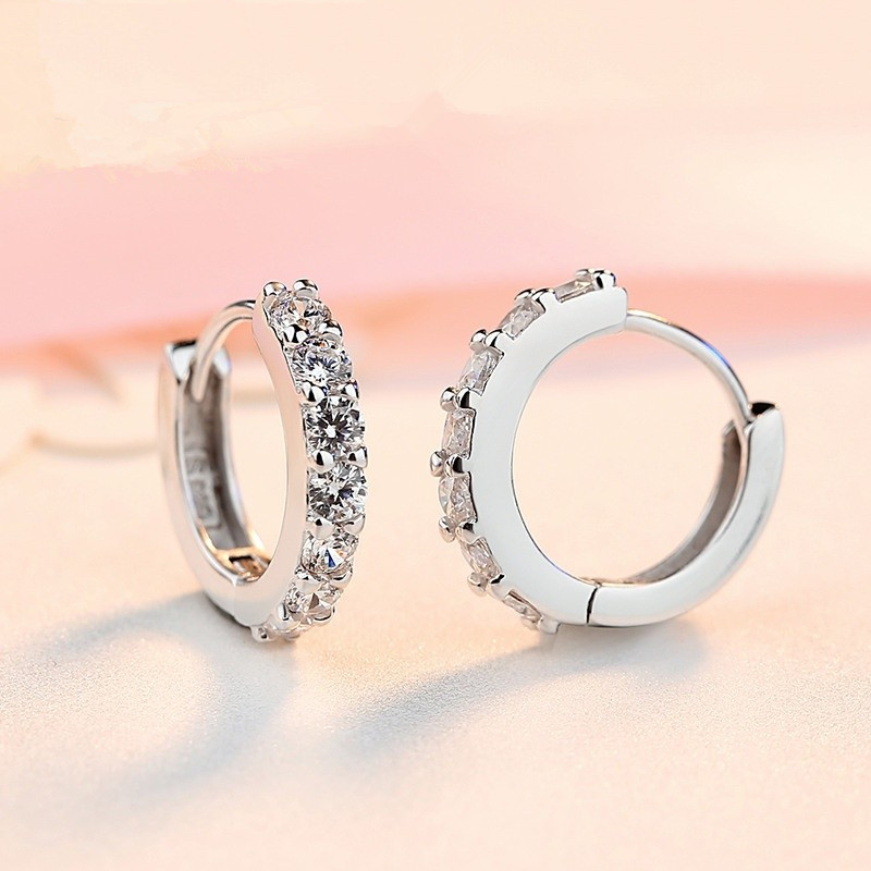 PAPAOZHU Bông Tai Bạc S925 Hình Tròn Rỗng Đính Đá Zircon Lấp Lánh Sang Trọng Cho Nữ