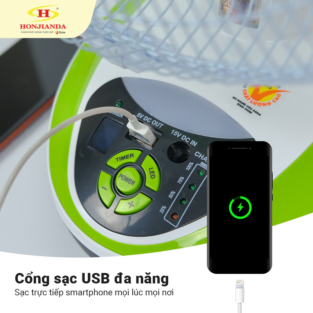 Quạt sạc tích điện để bàn AC&DC 16 inch Honjianda FL316 - có đèn LED hỗ trợ cúp điện | BigBuy360 - bigbuy360.vn