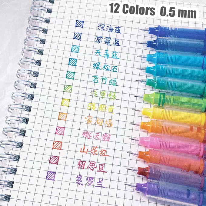 Flowertree Bút Mực Nước 12 Màu Nhanh Khô Tiện Dụng Cho Học Sinh