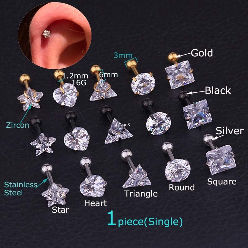 Khuyên Vành Tai Đính Đá Zircon 16g 3 / 4 / 5 / 6mm