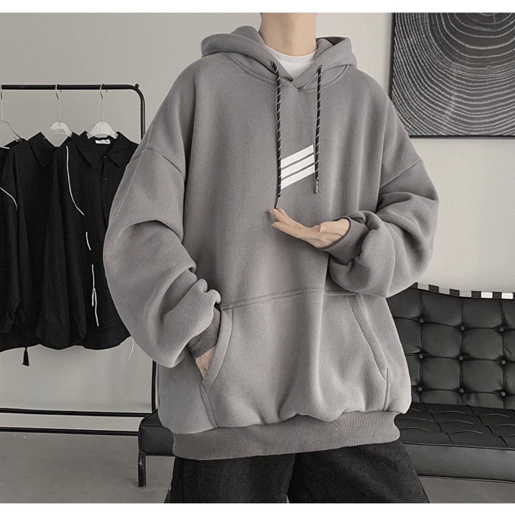 ÁO HOODIE NỈ BÔNG SIÊU DÀY IN 3 SỌC TRƯỚC NGỰC NAM NỮ MẶC CỰC CHẤT