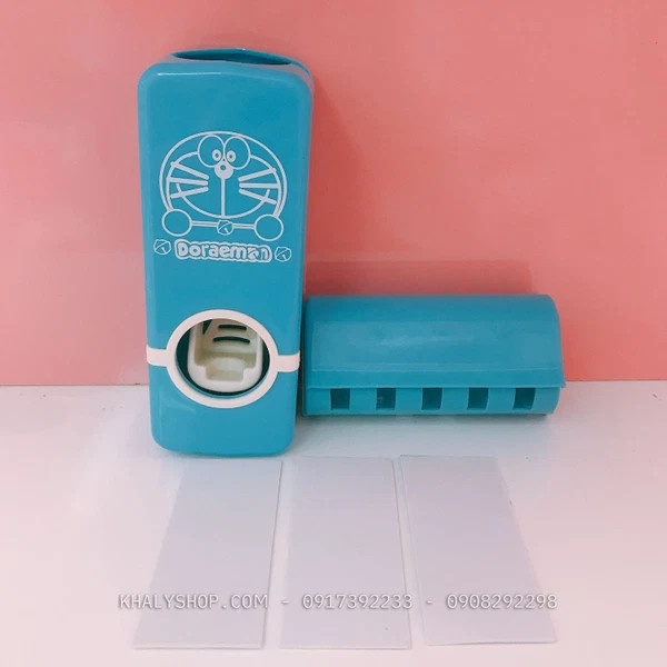 Dụng cụ nhả đem đánh răng kèm giá treo bàn chải có nắp che tiện lợi hình Doremon màu xanh - HOPRANGDO