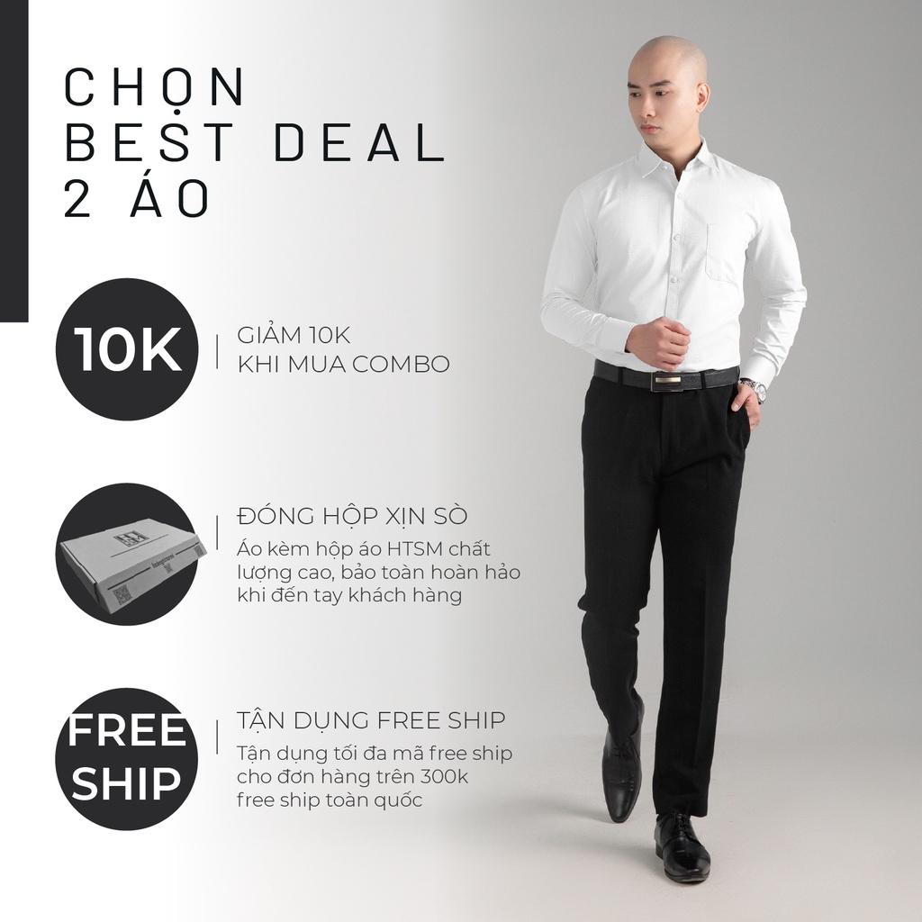 Áo sơ mi nam dài tay HTSM MAGNOR vải Kate oxford 40% cotton cao cấp, cổ bẻ, dáng medium fit công sở có túi ngực