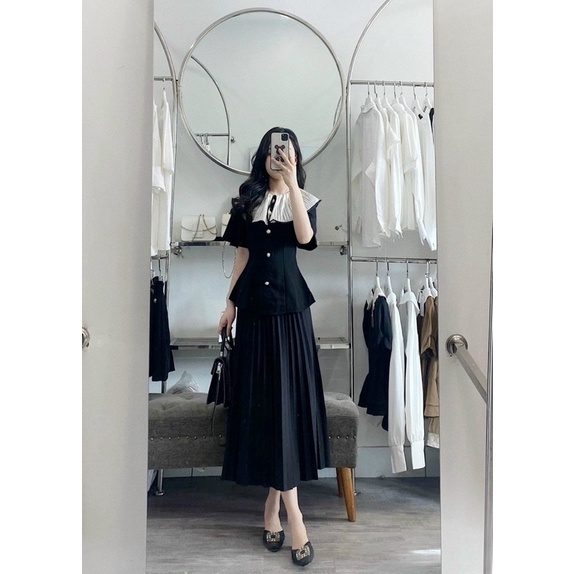 ÁO ĐEN CỔ BÈO DẬP LY