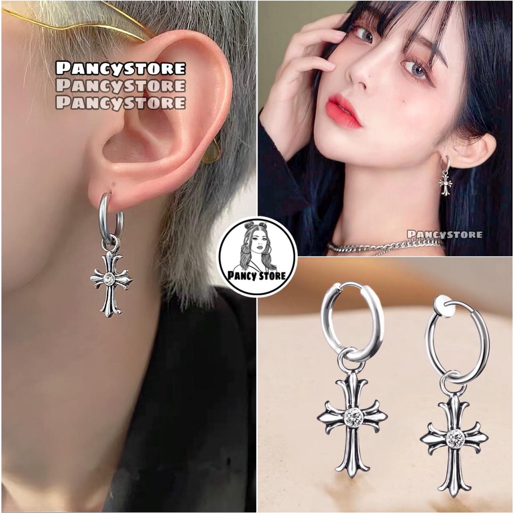 bông tai thánh giá hoa kim khuyên tai titan nam nữ Unisex không gỉ