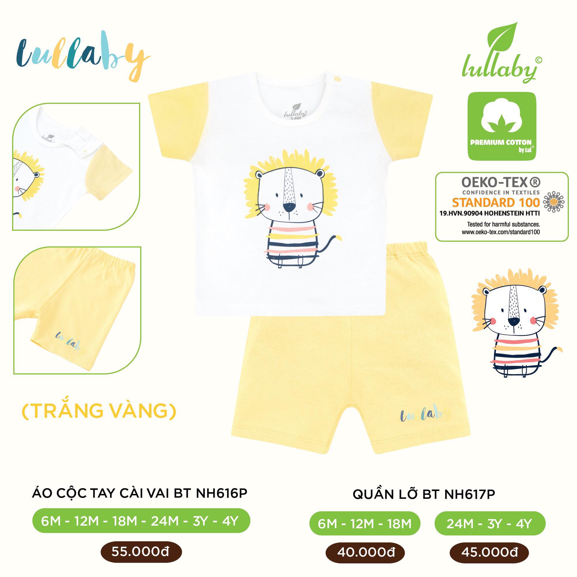 [CHÍNH HÃNG]Bộ cộc tay cài vai quần đùi họa tiết bé trai cotton cao cấp Lullaby chính hãng