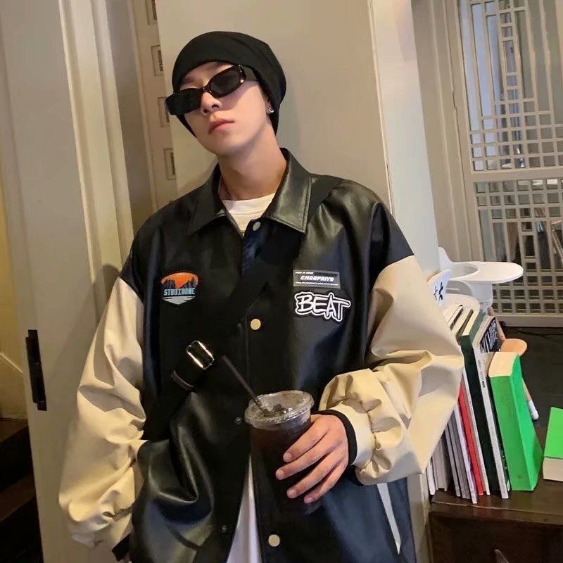 Áo khoác da bóng chày unisex hoạ tiết