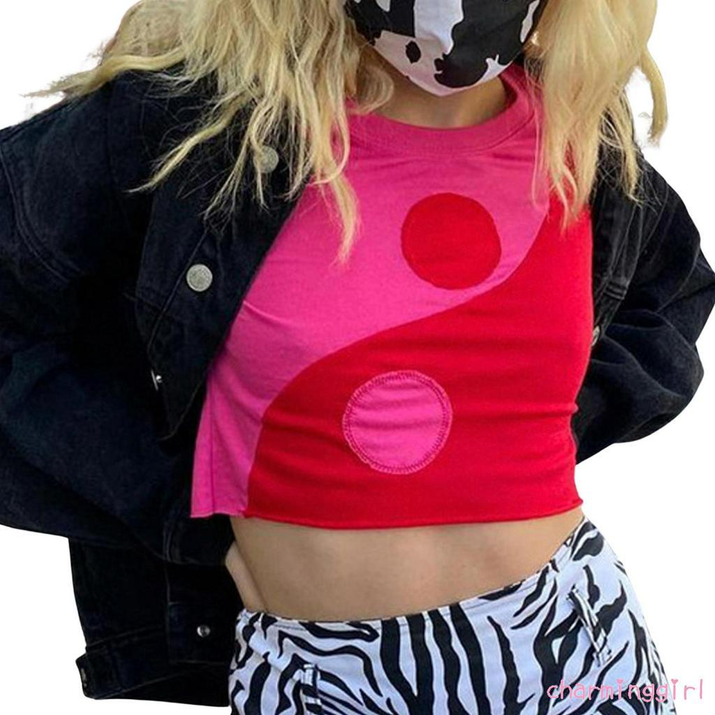 Áo Croptop Tay Ngắn Cổ Tròn Cho Nữ