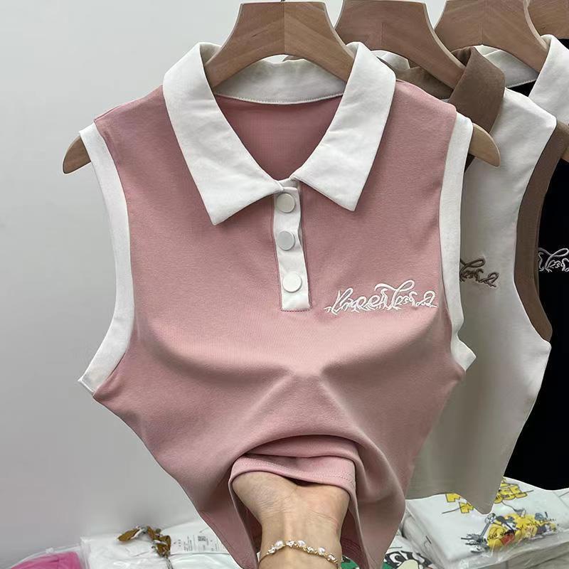 Áo Sát Nách Cổ polo Phong Cách Retro Mỹ Thời Trang Mùa Hè Quyến Rũ Cho Nữ