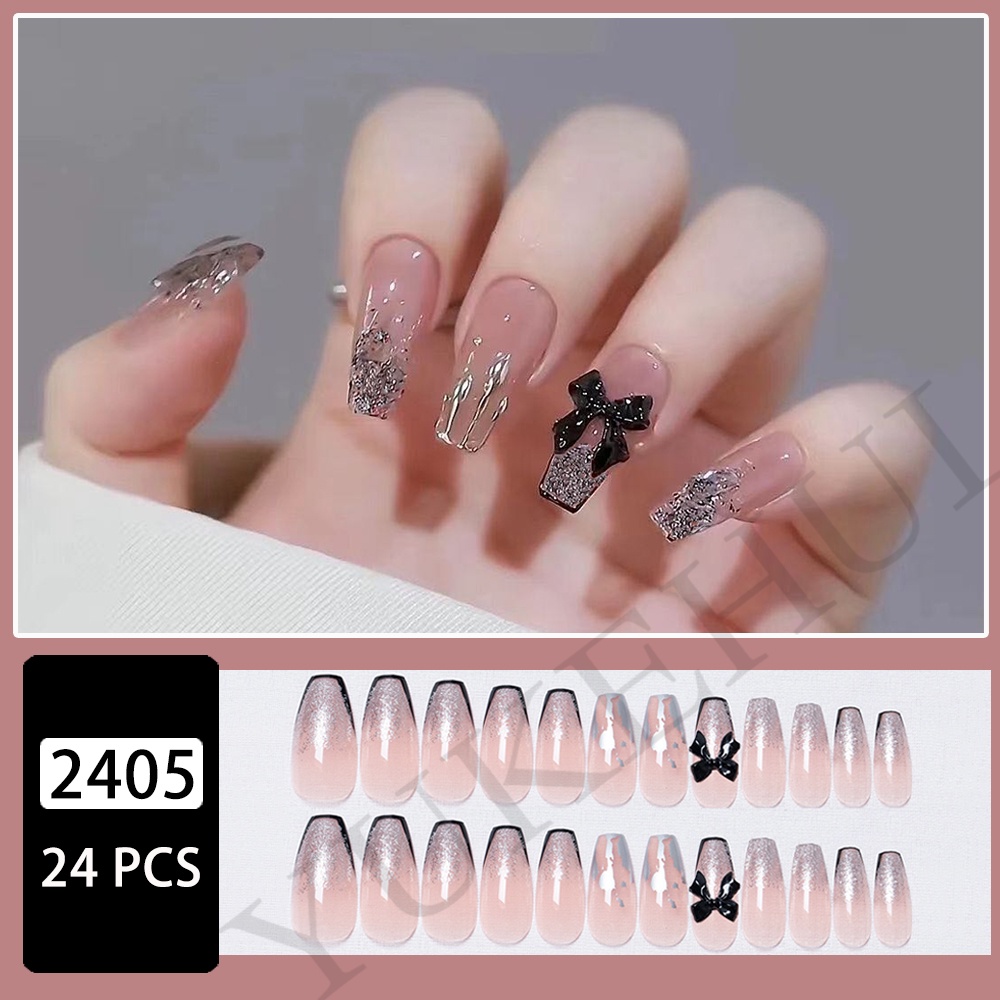 2405 YUKEHUI bộ móng tay giả set móng giả trong suốt móng tay giả đính nơ móng tay giả dài đính đá móng giả đẹp bộ móng tay giả đính đá móng tay giả đính đá ngắn   móng tay giả kèm keo  móng giả thiết kế