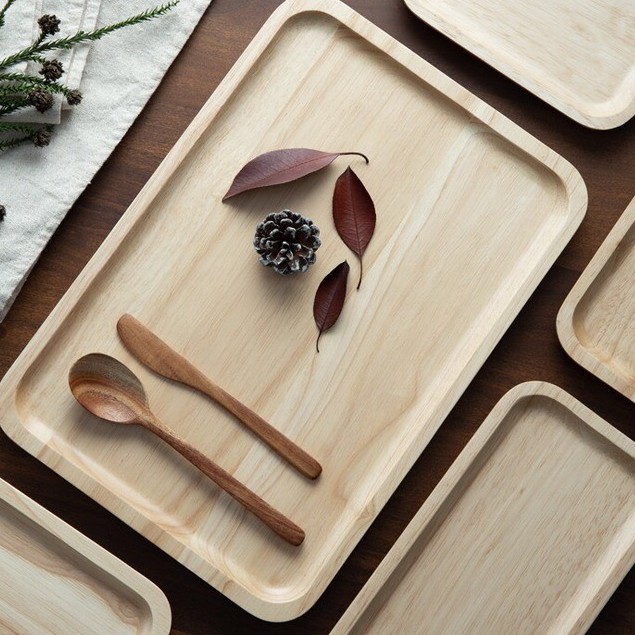 Khay gỗ chữ nhật THE BAMBOO cách nhiệt chống dính trang trí gỗ cao su Nhật Bản | BigBuy360 - bigbuy360.vn