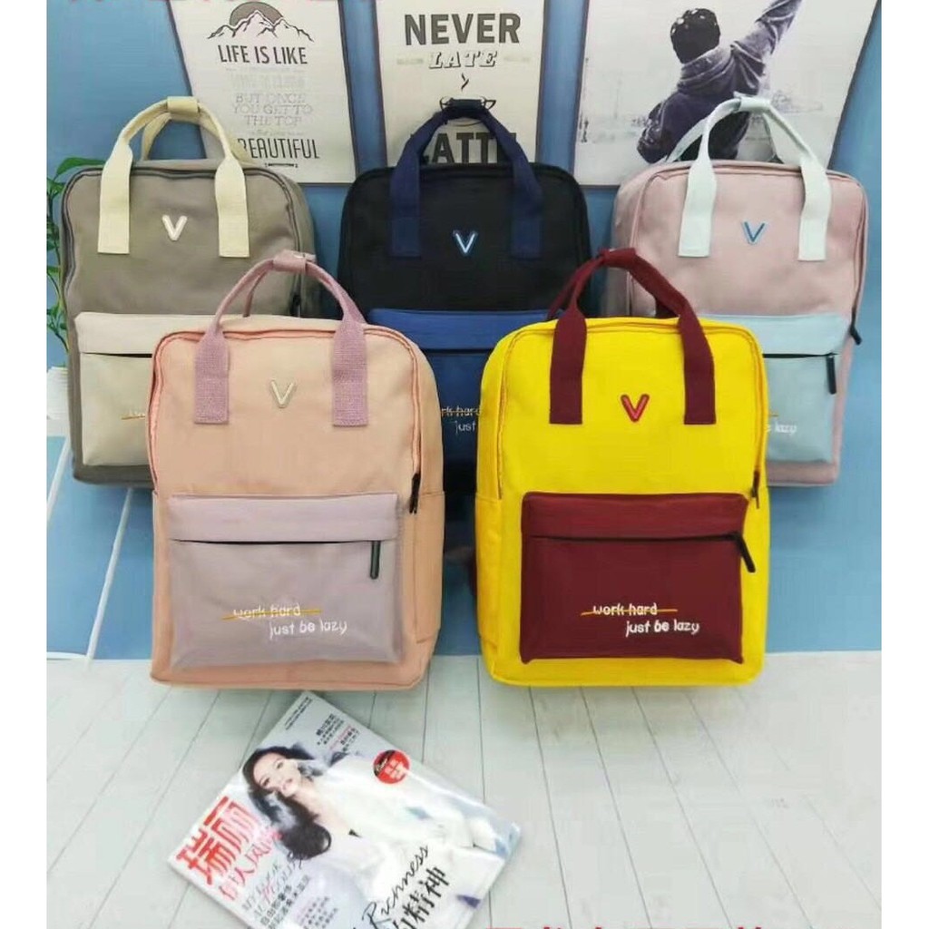 Balo Thời Trang Vải Dù Phối Màu Phong Cách Mới Size 27x12x37cm, Dạng Đeo - Xách Linh Hoạt