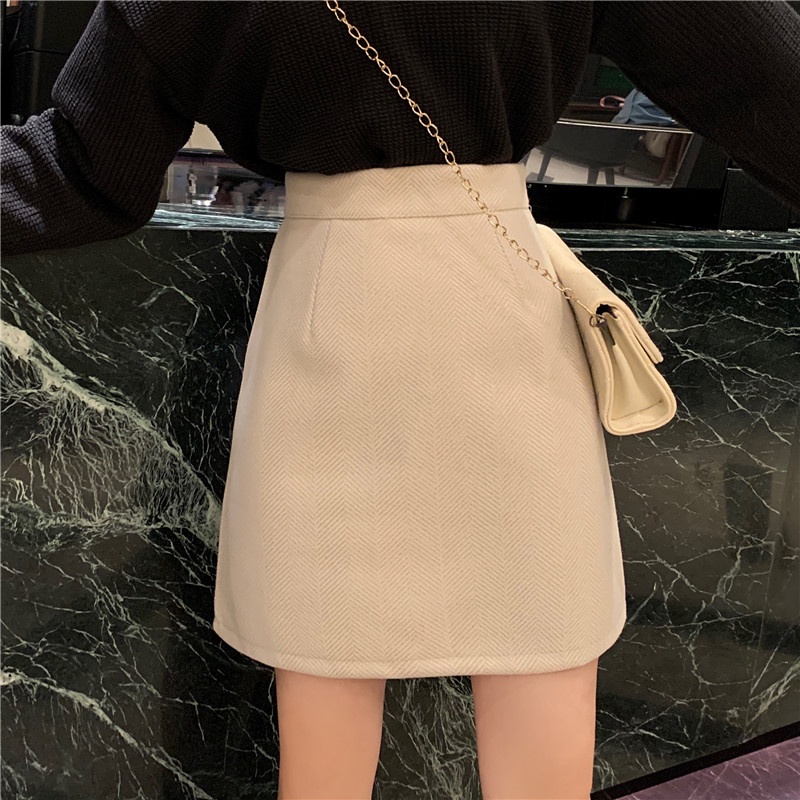 Chân Váy Len Chữ A Lưng Cao Họa Tiết Sọc Caro Phong Cách Retro