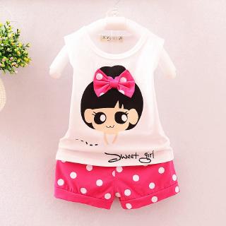 0-5 years old girl summer fashion little girl small sleeves dotted blouse kids shorts