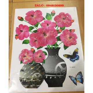 Decal bình hoa dán tường 3d cho không gian thêm sinh động