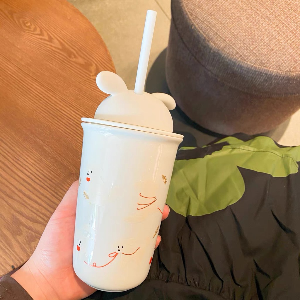 Ly cốc sứ STARBUCKS Họa tiết chú chó trắng Dung tích 355ml