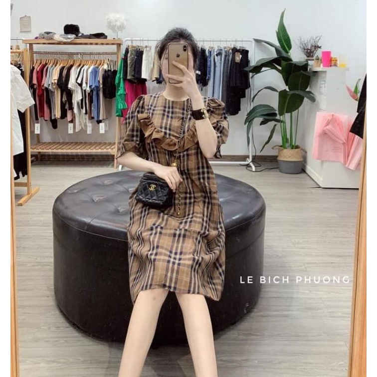 Đầm bầu burberry màu nâu dáng xuông công sở