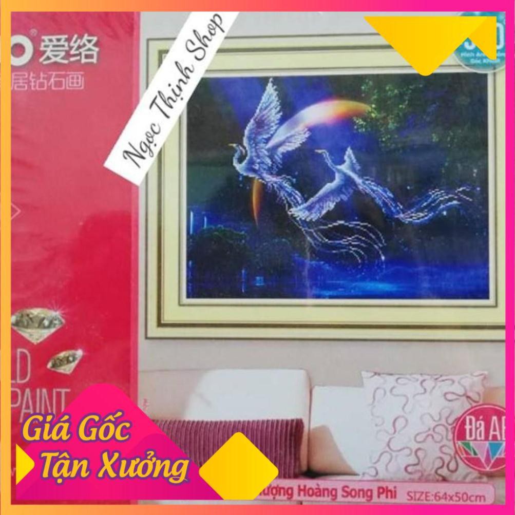FreeShip từ 250K-Tranh đính đá phượng hoàng song phi 77193-KT: 64X50 Cm