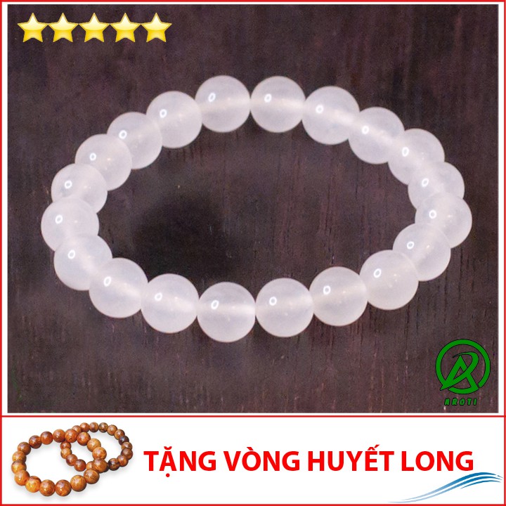 V240-08 Vòng phong thủy mã não trắng 8 ly - Mệnh Kim - Thủy V240-08(HL)- Kèm Vòng Gỗ Huyết Long - [Chuẩn Hình]