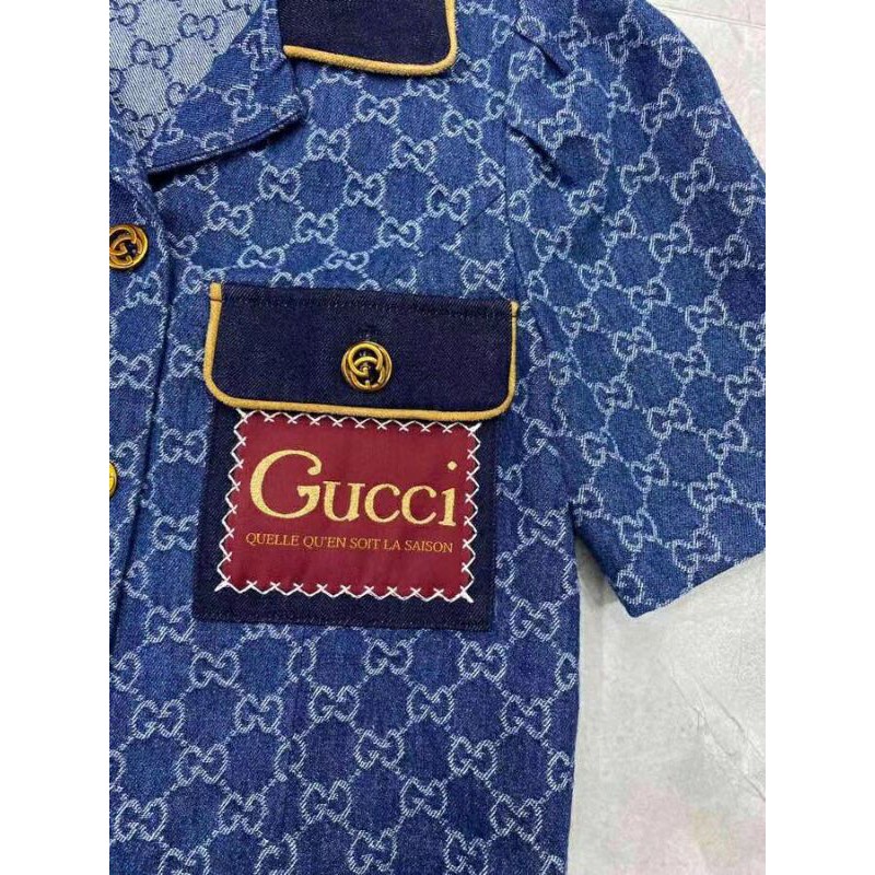 Set áo váy Gucci cổ sơ mi Croptop 2021 GG