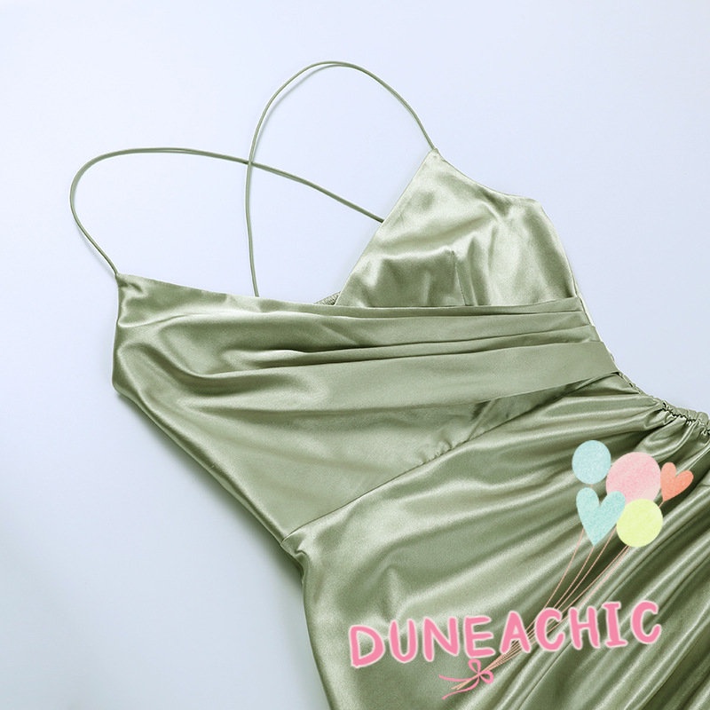 DUNEA Đầm Dự Tiệc Hai Dây Vải Satin Hở Lưng Quyến Rũ Cho Nữ