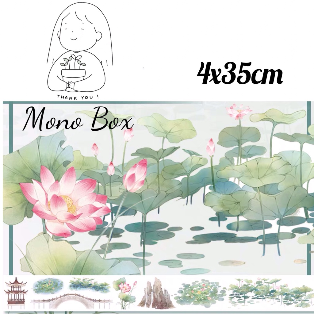 [Chiết] Washi tape 4x35cm chủ đề phong cảnh hồ sen, băng dán trang trí làm tranh washi Mono_box