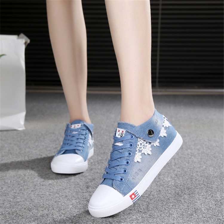 Giày Thể Thao Vải denim Cổ Thấp Thời Trang Hàn Quốc Mới