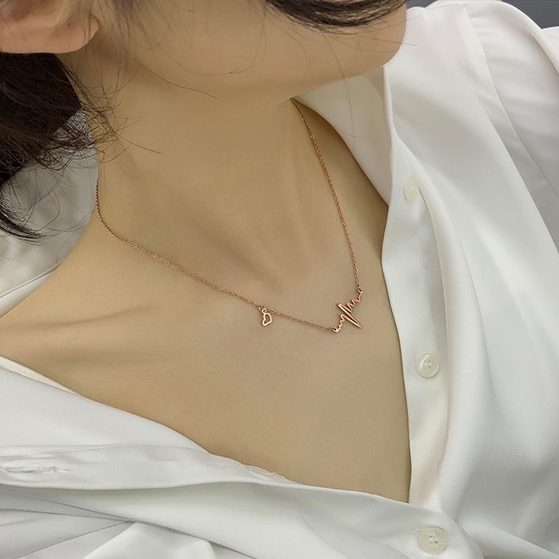 Dây chuyền thép giả titan mặt nhịp tim đơn giản không phai màu phong cách Hàn Quốc OUYOU