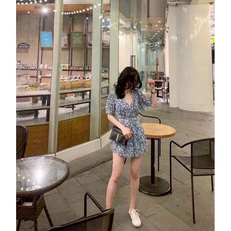 Jumsuit cổ tim tay lỡ họa tiết hoa cúc xinh xắn thời trang nữ Arava xx60