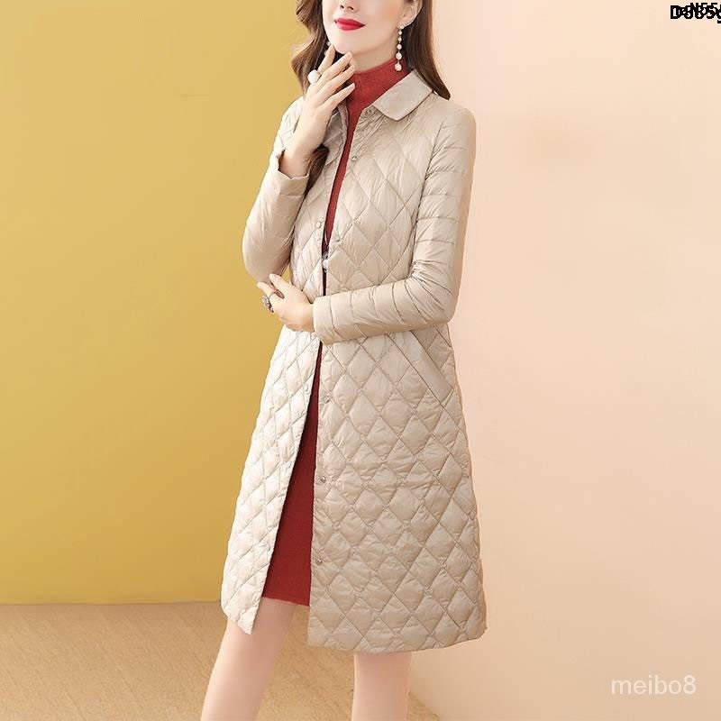 Áo Khoác Phao Cotton Mỏng Dài Qua Gối Có Nút Cài Xuống Phong Cách Mùa Đông 2020 Hàng Mới 9 Kiểu Dáng Cho Nữ