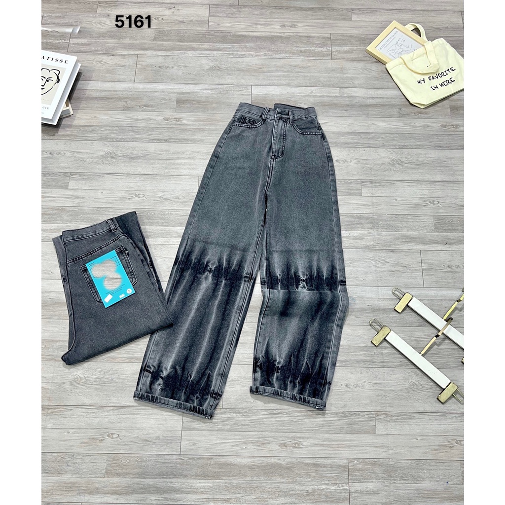 QUẦN JEANS ỐNG RỘNG NỮ LƯNG CAO LOANG XÁM TIA SÉT GỐI KÈM GẤU LAI CUỐN DÀY DẶN MỀM MỊN CÁ TÍNH PHONG CÁCH HADI