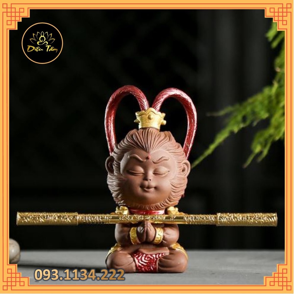 Tượng tôn ngộ không gốm sứ tề thiên đại thánh bày trang trí bàn trà, bàn làm việc phụ kiện trang trí bể cá tép cảnh