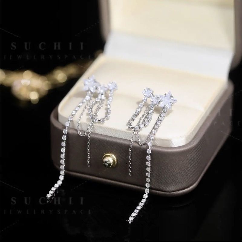 Hoa Tai Dáng Dài Hình Ngôi Sao Năm Cánh Đính Đá Zircon Sang Trọng Cho Nữ