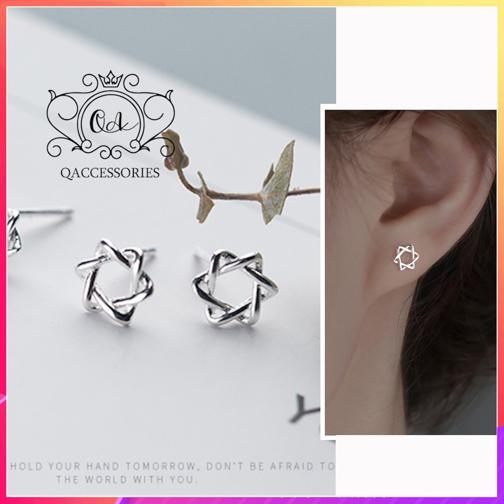 Khuyên tai bạc sao 6 cánh bông tai bạc ngôi sao cách điệu S925 STAR Silver Earrings SO00 - KÈM ẢNH THẬT