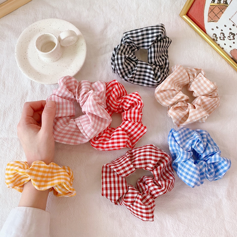 Stripe Grid Fabric Hair Ties/ Elastic Rubber Bands/ Ponytail Holder/ Scrunchies Accessories For  Women Girls