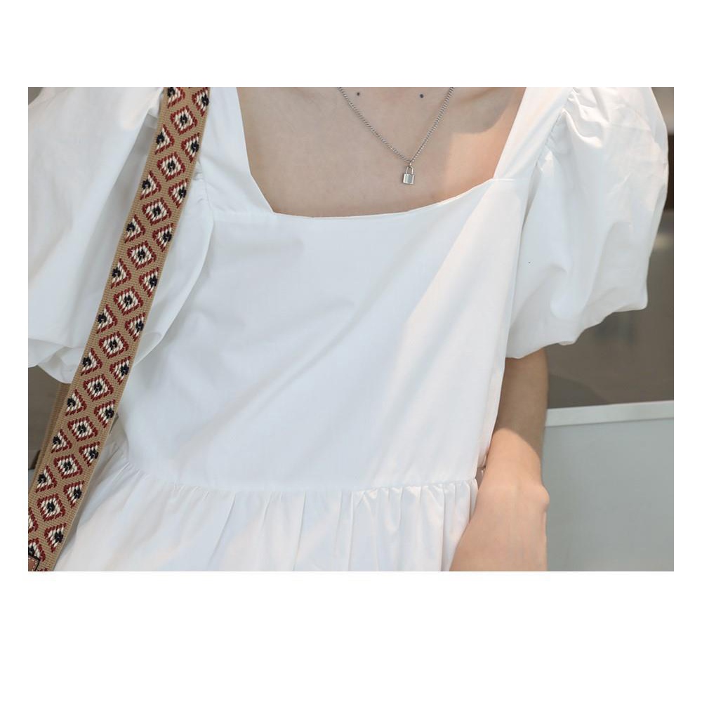 Đầm tay phồng ngắn cổ vuông dáng rộng thời trang kiểu Pháp thanh lịch cho dịp hè